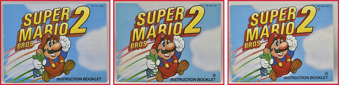 Three Super Mario Bros. 2 manual variants