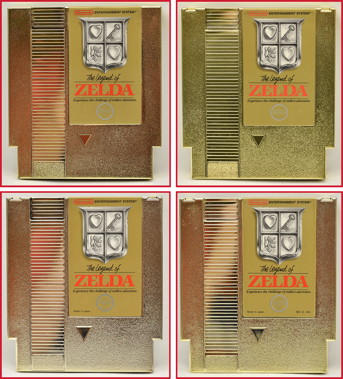 Four Legend of Zelda cartridge variants