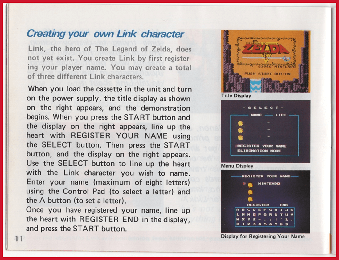 Legend of Zelda manual