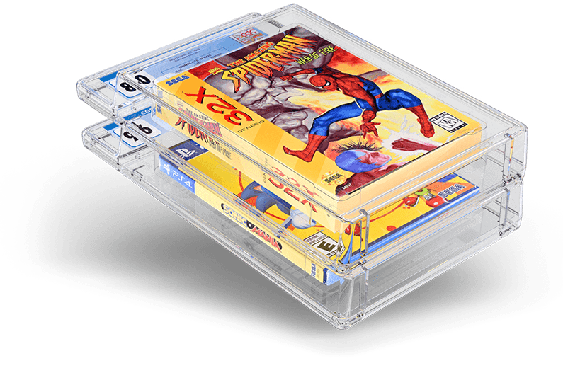 Stacked CGC graded video games in holders
